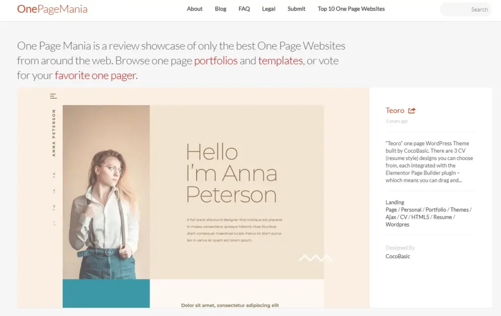 迷你单页狂热者One Page Mania – A Gallery of One Page Websites