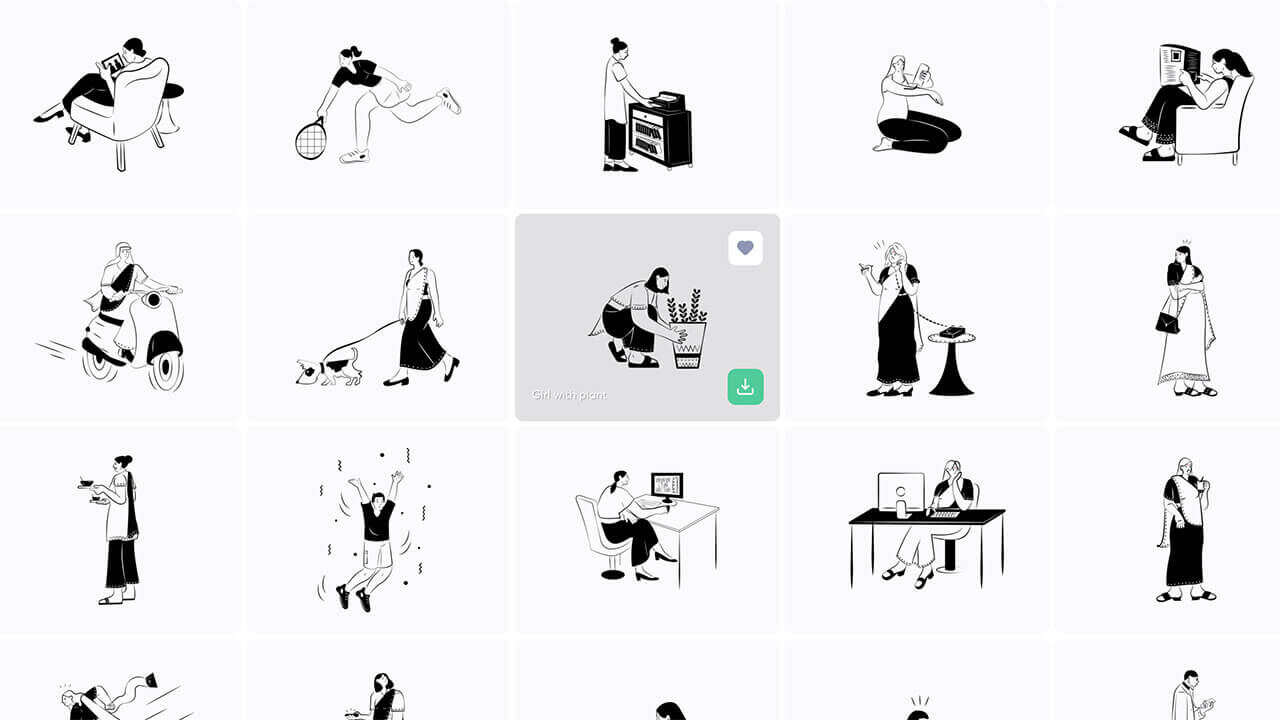 免费商用卡通黑白插画——IconsCout