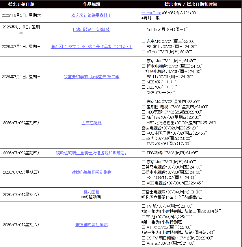 アニメ新番組  – 日本新番动画档期查询