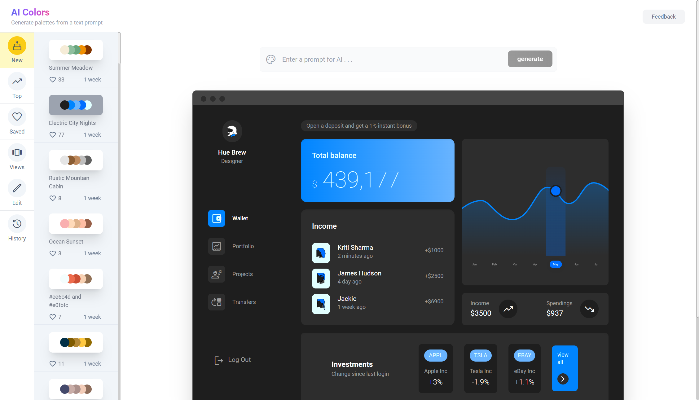 AIcolors —— 根据文本生成调色板，提供配色案例参考