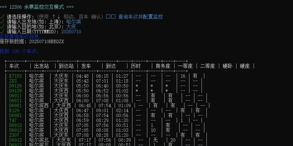 China Railway Ticket Monitor——12306 火车票余票监控与通知工具