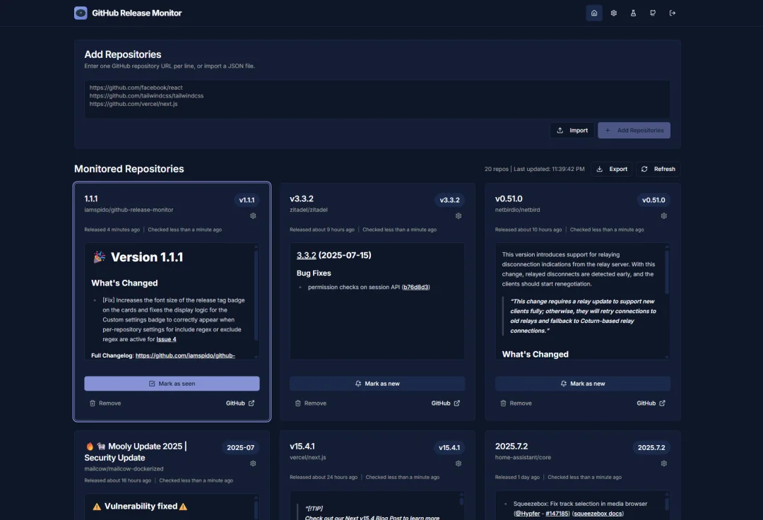 GitHub Release Monitor自动监控 GitHub 仓库的新版本发布