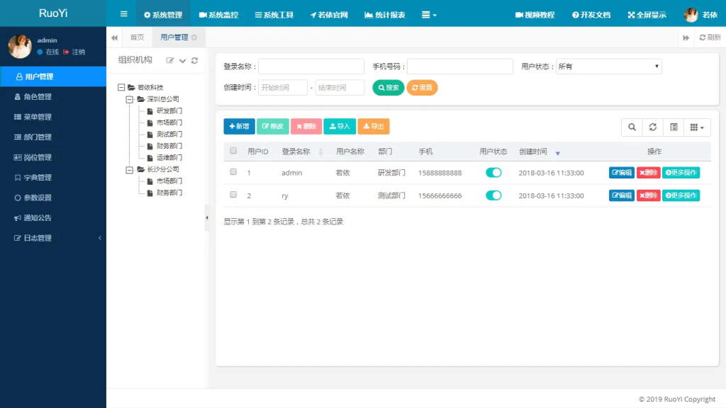 RuoYi – 开源权限管理系统