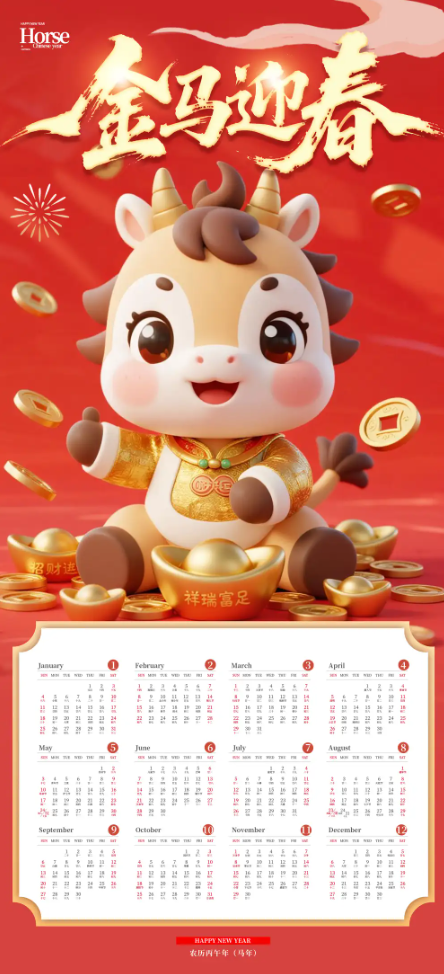 2026马年主题日历台历设计素材源文件 psd/cdr