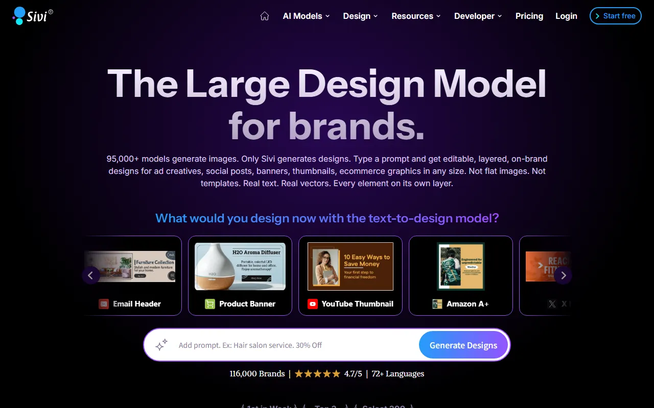 Sivi：输入一句话，30秒生成品牌级设计稿，可编辑的那种