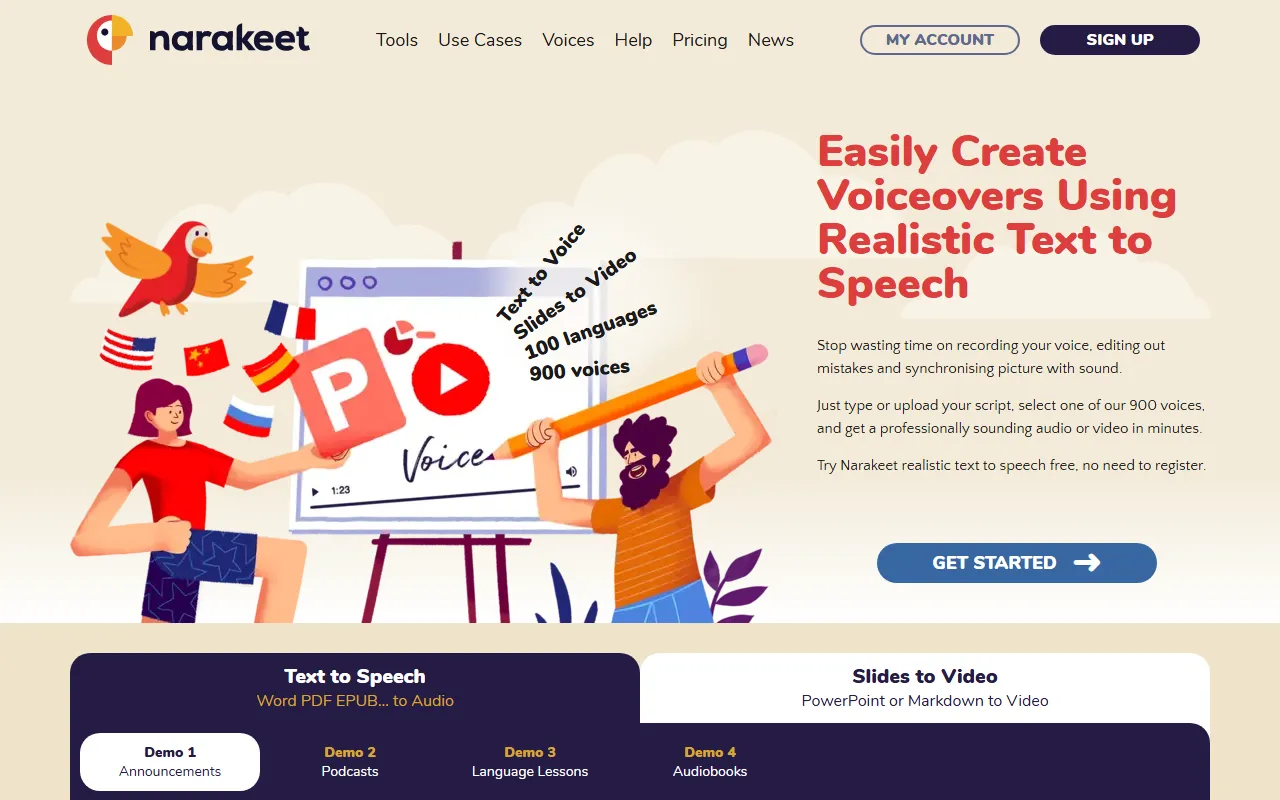 Narakeet：在线配音工具，支持90多种语言的文字转语音