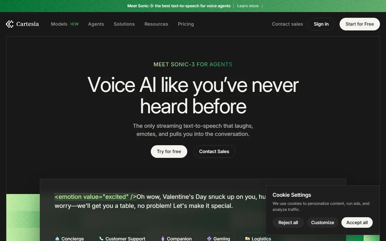 CARTESIA AI：Sonic-3情感化语音引擎，AI配音带感情了
